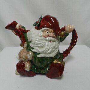 Fitz & Floyd Christmas Old World Santa Elf 40 Oz Tea Pot Vintage 1989 Holidays